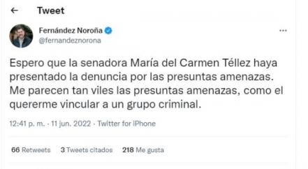 Me parece vil quererme vincular a un grupo criminal: Fernández Noroña responde a Lilly Téllez  
