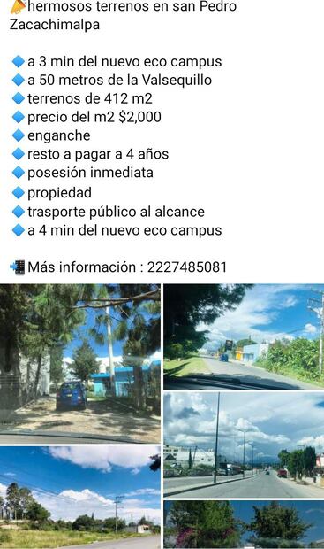 Foto: Facebook venta de lotes y residenciales en Puebla