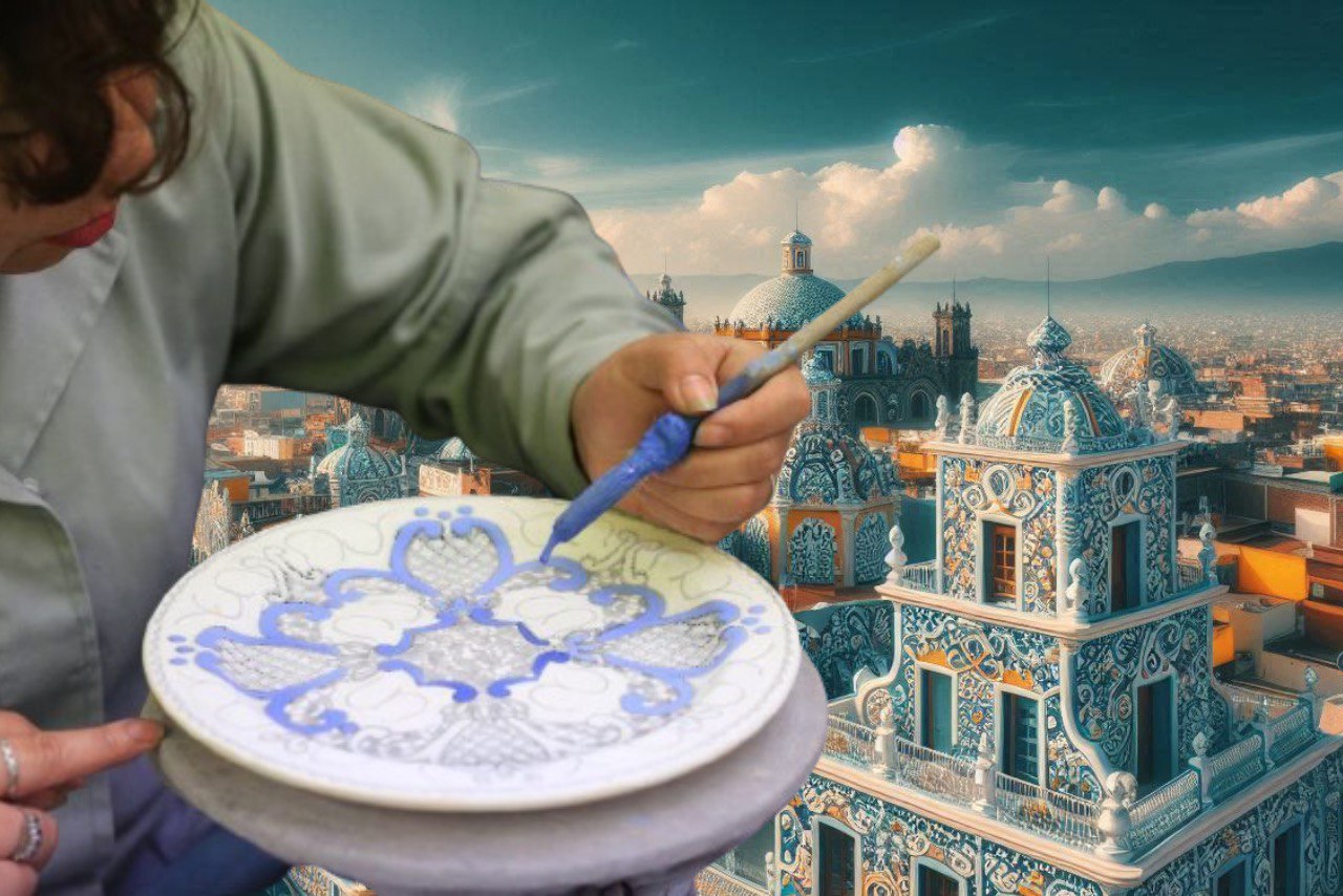 Así se vería Puebla si sus edificios fueran de talavera, según la IA