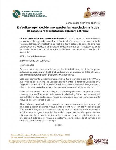 Trabajadores de Volkswagen rechazan otra vez el aumento salarial del 11%
