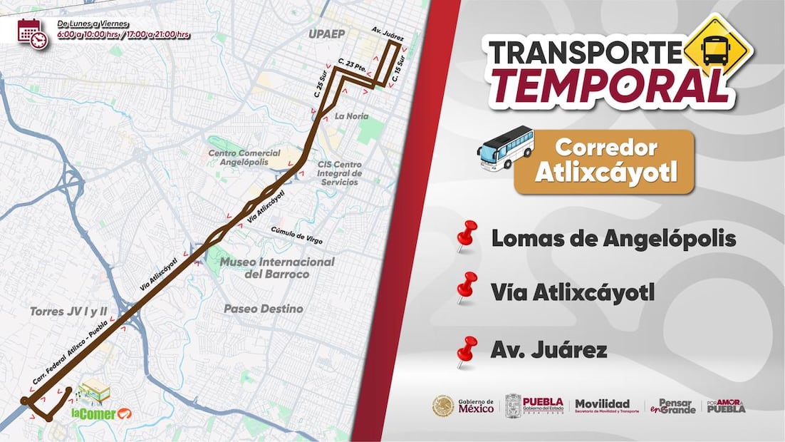 Estrella Roja operará nueva ruta de transporte público Lomas de Angelópolis-Avenida Juárez | Foto: Gobierno de Puebla.