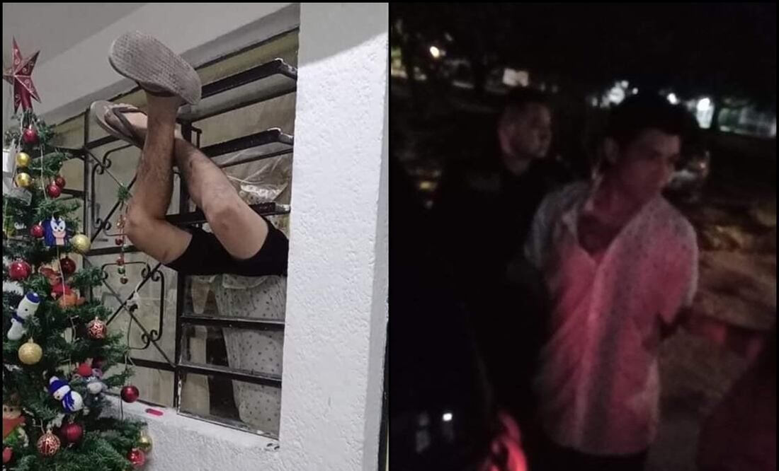 Ladrón se queda atorado en una ventana en Mérida, Yucatán. Fotos: Especiales