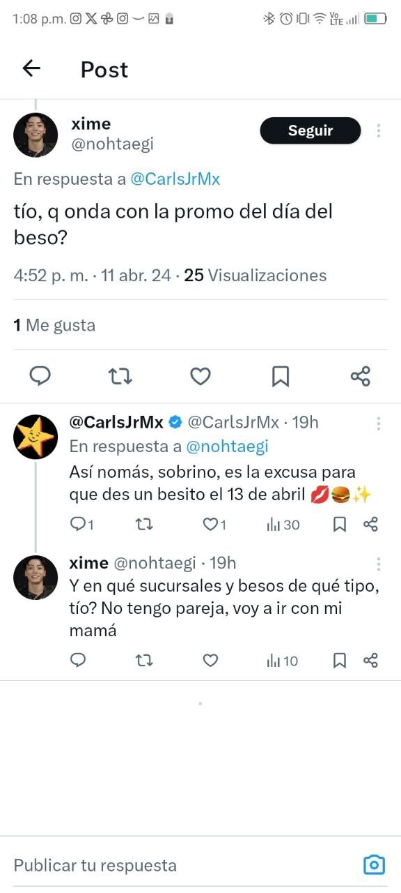 Este 13 de abril puedes obtener una hamburguesa gratis dando un beso | Foto: Captura X