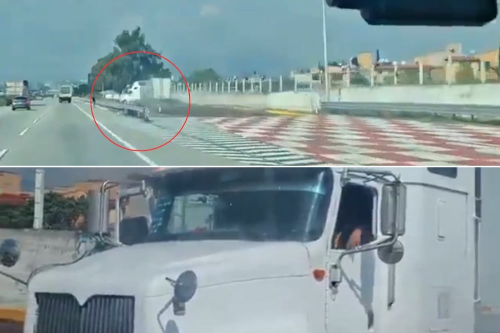 Un trailero se quedó sin frenos en la autopista México-Puebla, pero logró evitar un accidente | Foto: Captura de video Redes Sociales