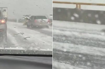 Fuerte granizada provoca caos vial en la autopista México-Puebla