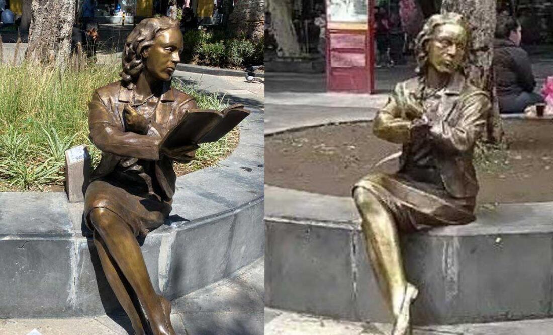 Robaron el libro de bronce de la escultura de Elena Garro | Redes sociales