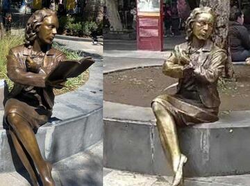 Le roban el libro a la escultura de Elena Garro en el Centro Histórico de Puebla