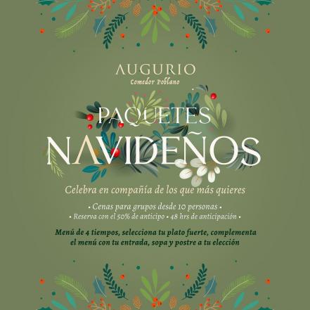 Menú y paquetes navideños para grupos en Augurio Restaurante Puebla