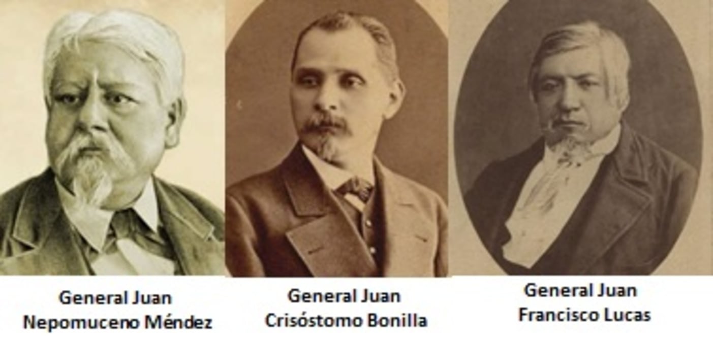 Juan Nepomuceno Méndez, Juan Crisóstomo Bonilla y Juan Francisco Lucas. Foto: Wikimedia Commons