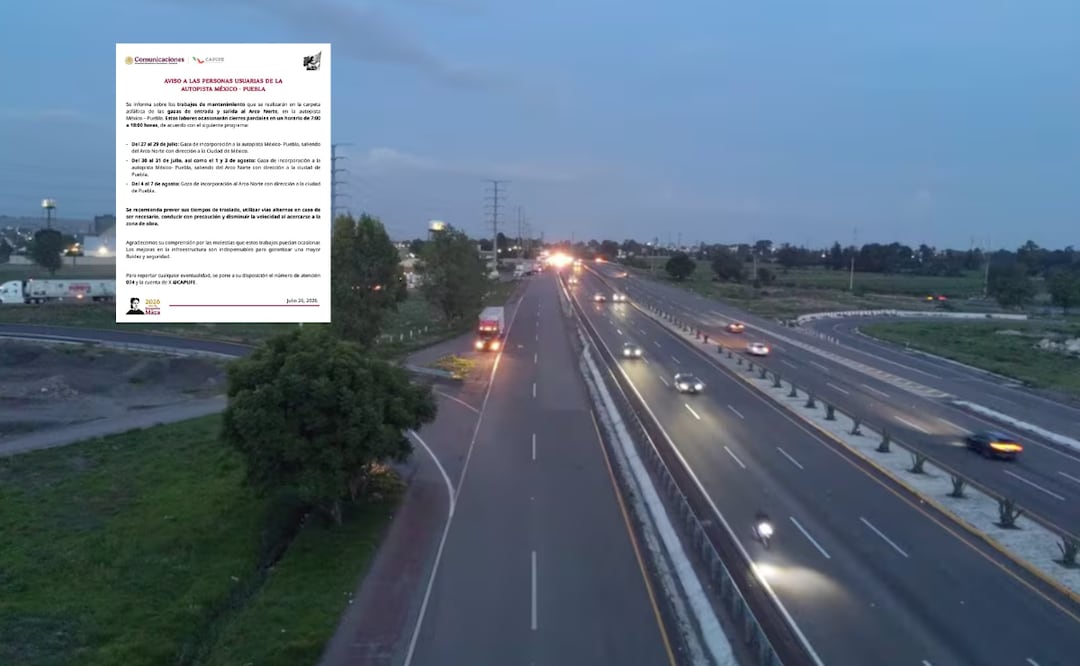 Habrá cierres en la autopista México-Puebla: fechas, horarios y tramos afectados I Foto:EsImagen/Capufe
