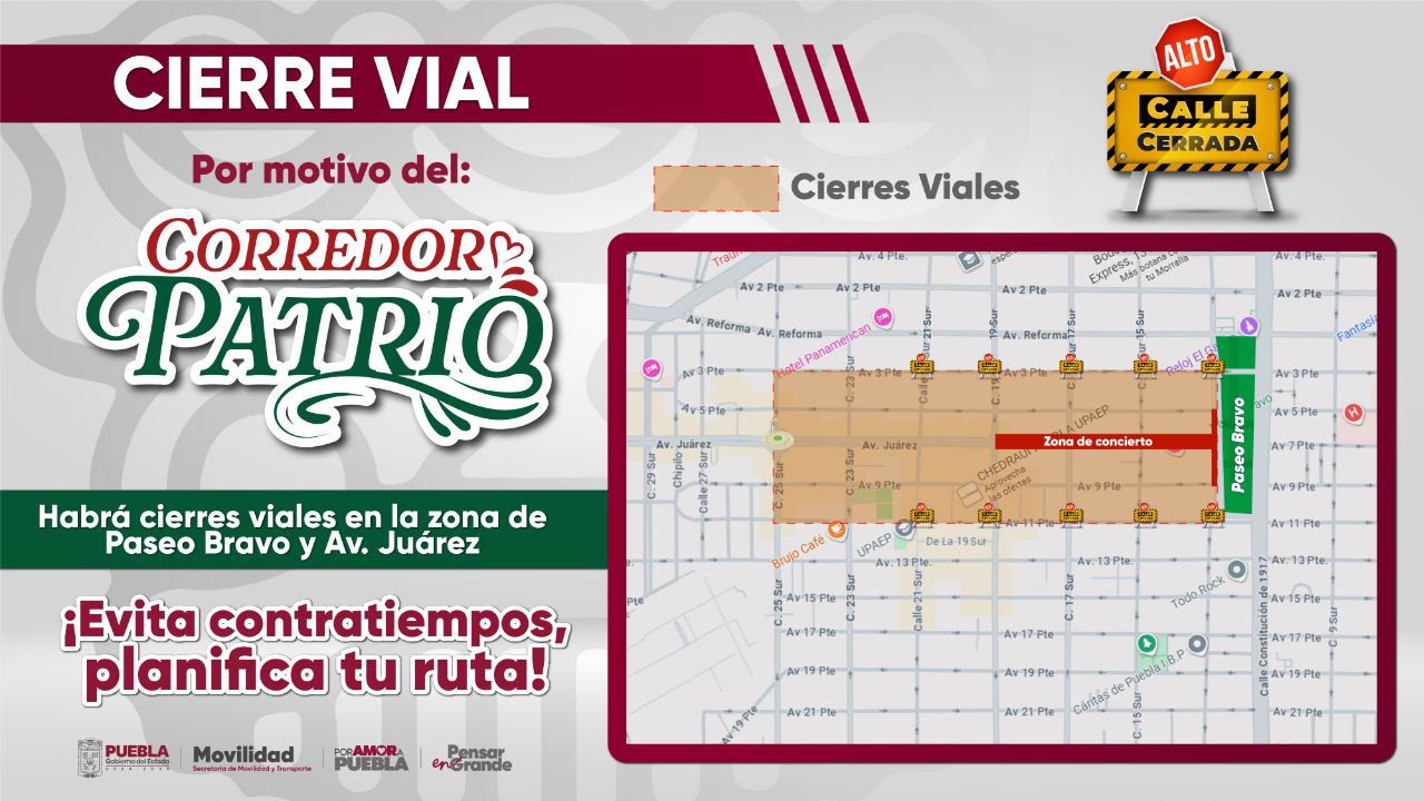 Dichas medidas estarán vigentes del 12 al 16 de septiembre en la capital poblana | Foto: Ayuntamiento de Puebla.