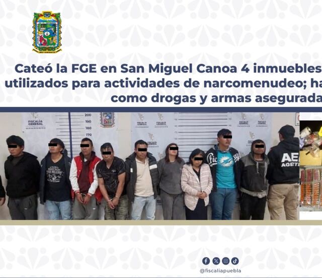 Detienen a 9 personas y decomisan droga y armas en Canoa