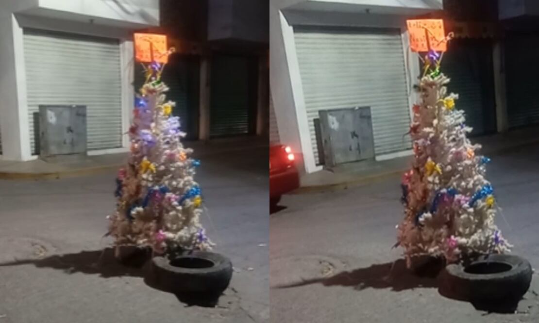 Habitantes de San Cristóbal Tepatlaxco colocaron un árbol de Navidad en un megabache / Foto: Redes Sociales
