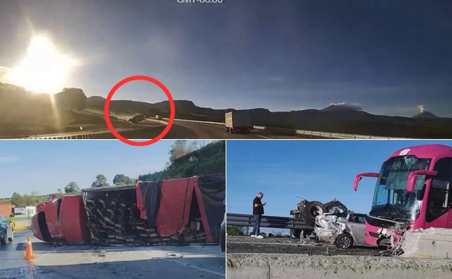 VIDEO | Así fue la volcadura de un tráiler que provocó mortal carambola en la autopista México-Puebla