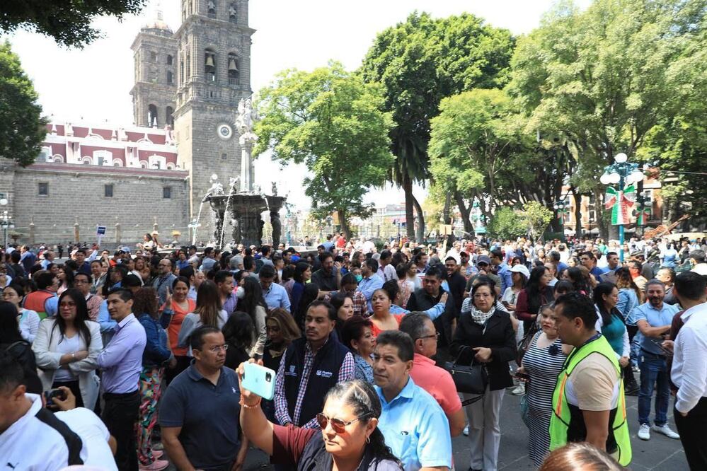 El zócalo de Puebla fue el punto de concentración en el Simulacro Nacional | Foto Ayuntamiento de Puebla