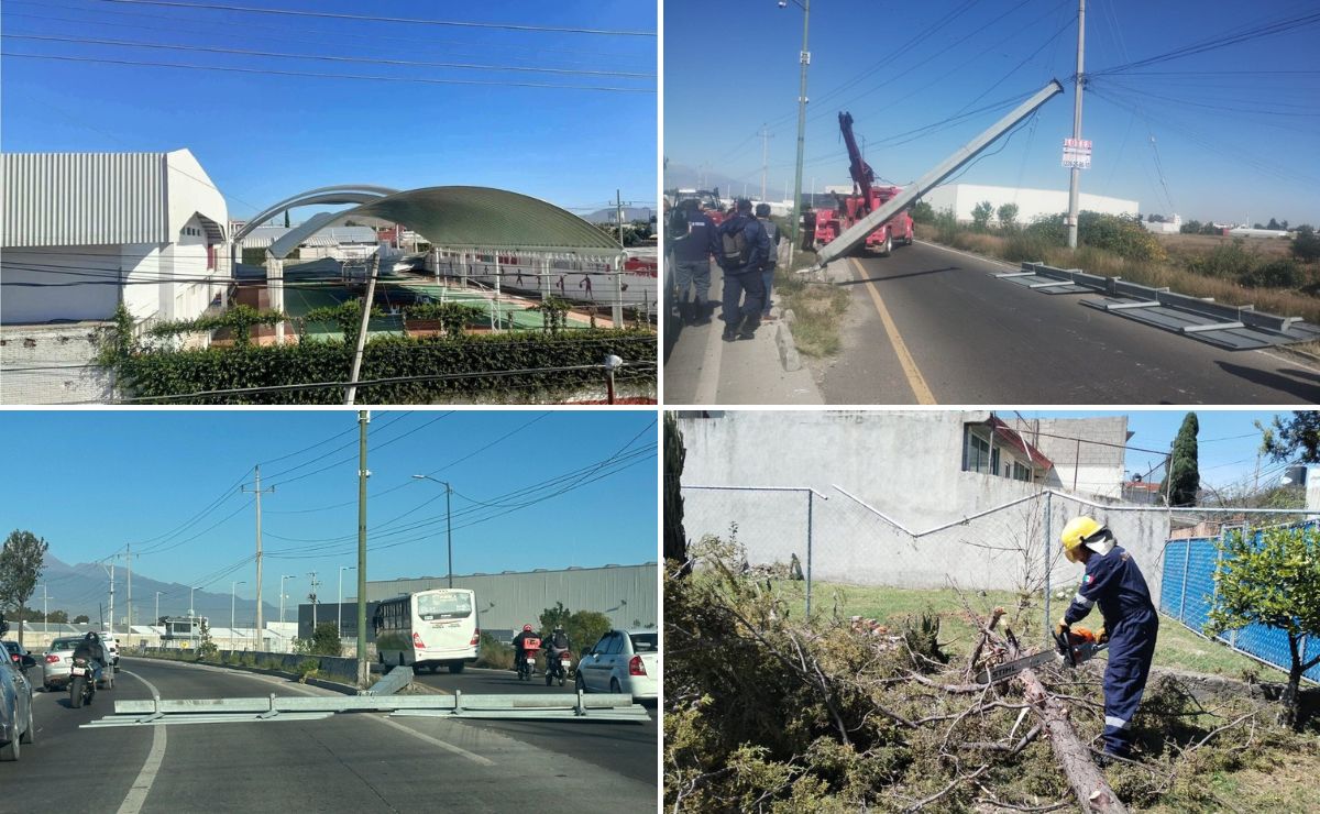 El viento de este miércoles 29 de octubre en Puebla provocó caída de techos, postes, anuncios y árboles | Foto: RRSS