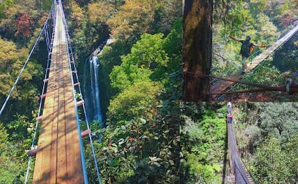 Este es el puente colgante de Zacapoaxtla que atraviesa una enorme cascada