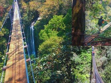 Este es el puente colgante de Zacapoaxtla que atraviesa una enorme cascada