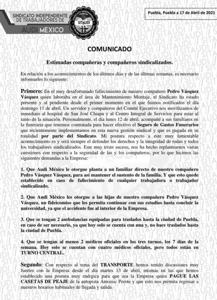 Denuncia inseguridad sindicato de Audi