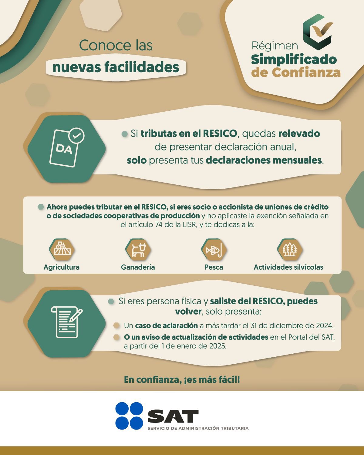 El SAT informó sobre facilidades para contribuyentes inscritos en el RESICO / Foto: Redes Sociales