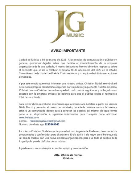 Christian Nodal pagará de su bolsillo boletos de concierto cancelado en Puebla