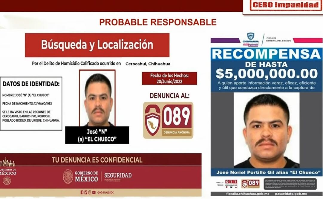Mejía Berdeja destacó que la Fiscalía General de Justicia de Chihuahua emitió una boleta de búsqueda ofertando una recompensa de hasta 5 millones de pesos a quien aporte información veraz. Foto: Especial