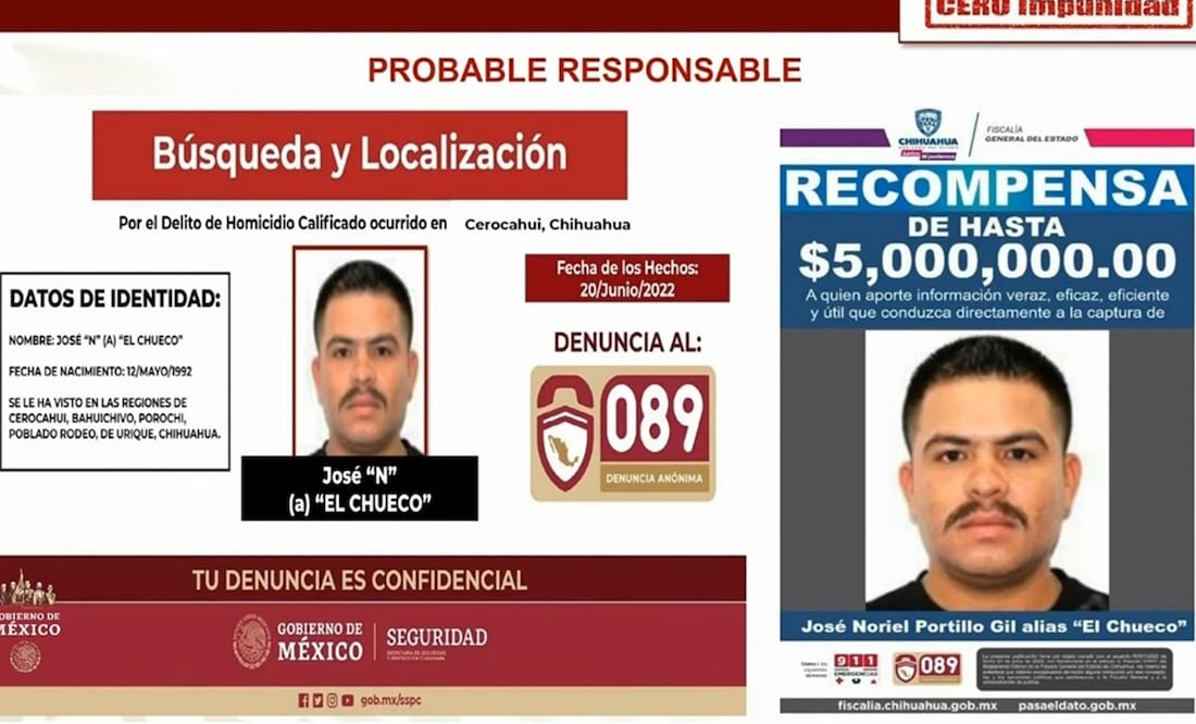 Mejía Berdeja destacó que la Fiscalía General de Justicia de Chihuahua emitió una boleta de búsqueda ofertando una recompensa de hasta 5 millones de pesos a quien aporte información veraz. Foto: Especial