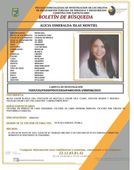 Alicia Islas desapareció cerca de su trabajo por Plaza Dorada; su familia la está buscando