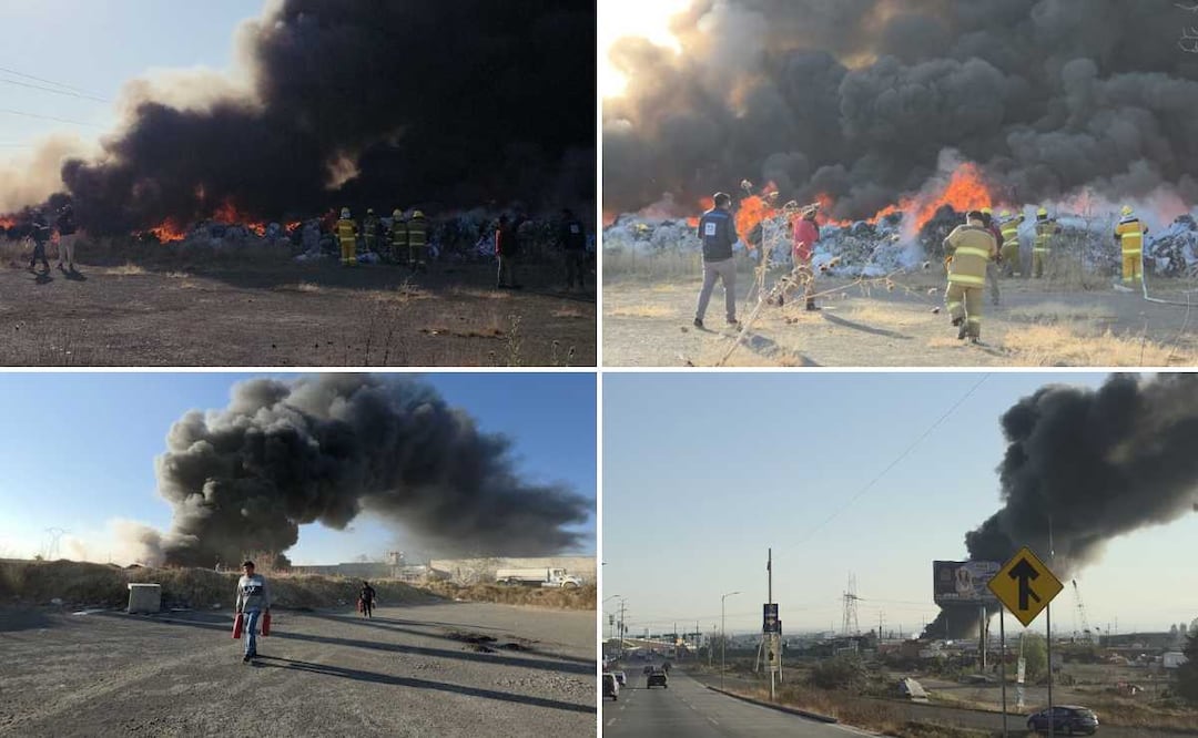 El incendio de una recicladora de telas en Coronango provocó una inmensa columna de humo | Foto: EsImagen