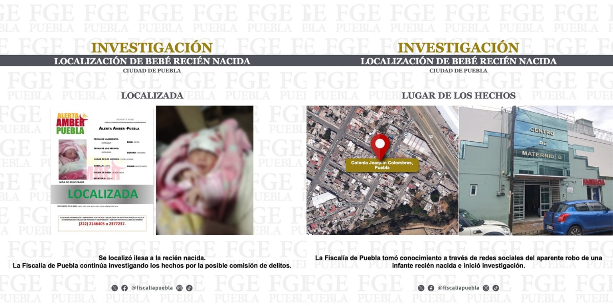 Fiscalía de Puebla esclarece caso de recién nacida presuntamente robada / Foto: Redes Sociales