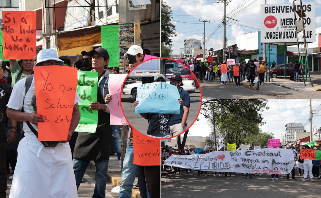 Con pancartas y consignas, comerciantes del Mercado Morelos exigieron mayor seguridad | Foto: EsImagen