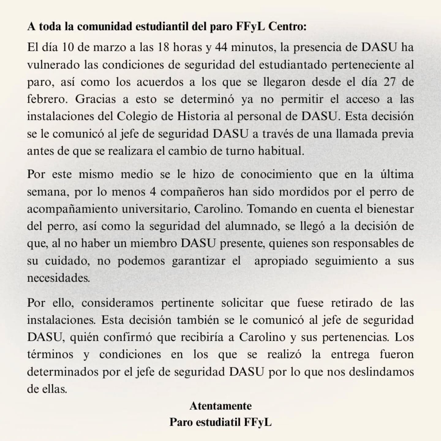 Foto: Facebook Paro Estudiantil Ffyl