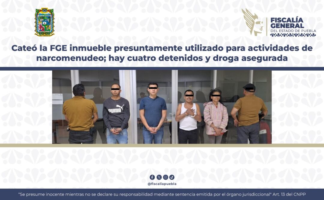 Cateó la FGE inmueble presuntamente utilizado para actividades de narcomenudeo; hay cuatro detenidos y droga asegurada | Foto: FGE.