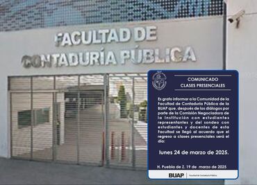 Facultad de Contaduría de la BUAP retomará clases presenciales el 24 de marzo