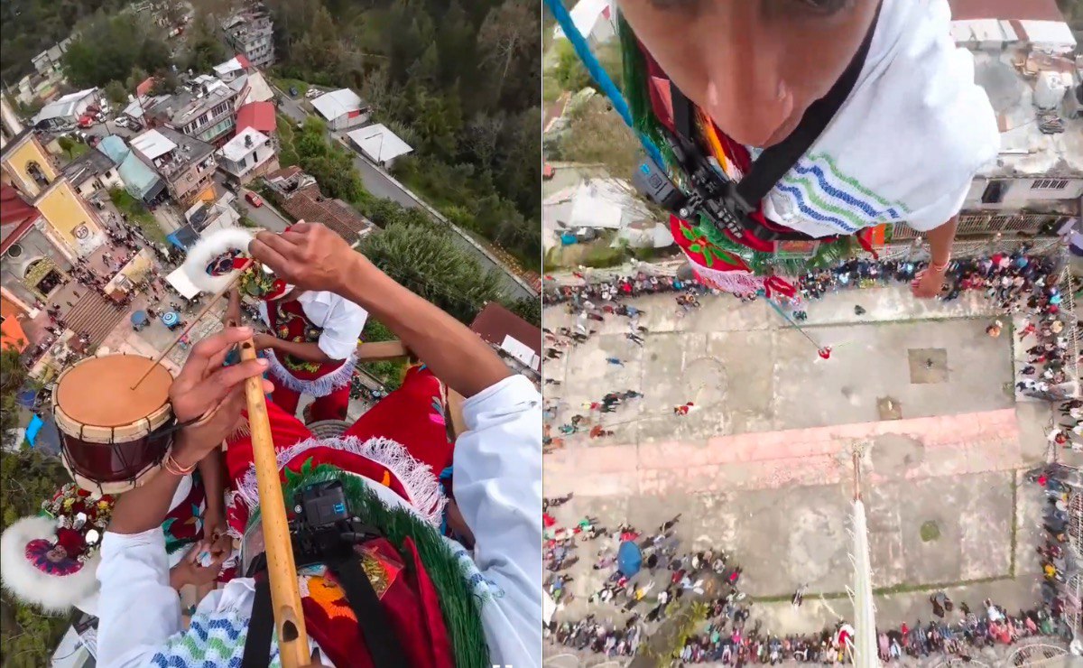 VIDEO Así se ve desde lo alto el ritual de los voladores de Cuetzalan
