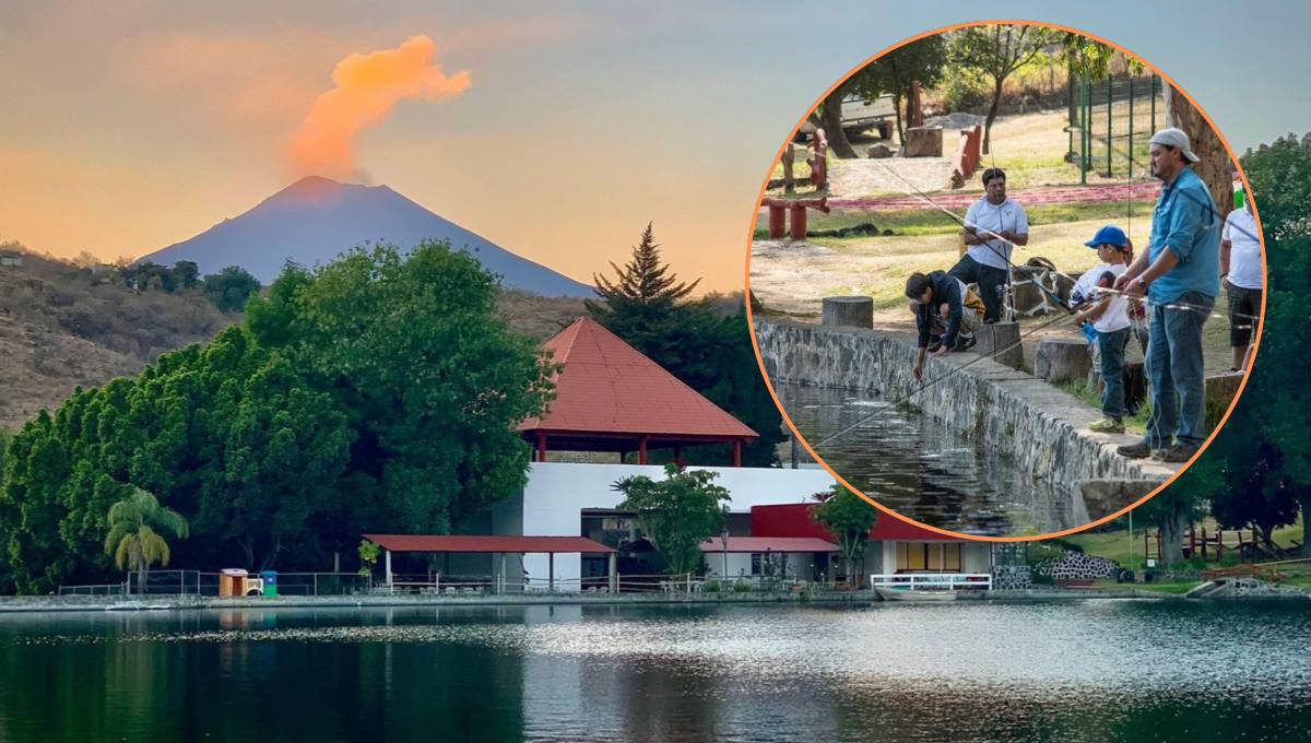 En este campamento puedes pescar y admirar el volcán Popocatépetl