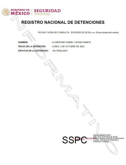 Aprehenden a Florentino Daniel Tavera Ramos
