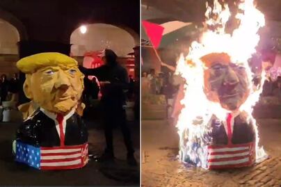 VIDEO Manifestantes en Puebla queman figura de Donald Trump en apoyo a Palestina