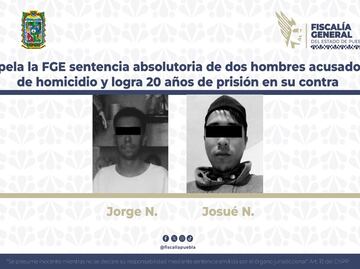 Apela la FGE sentencia absolutoria de dos hombres acusados de homicidio y logra 20 años de prisión en su contra
