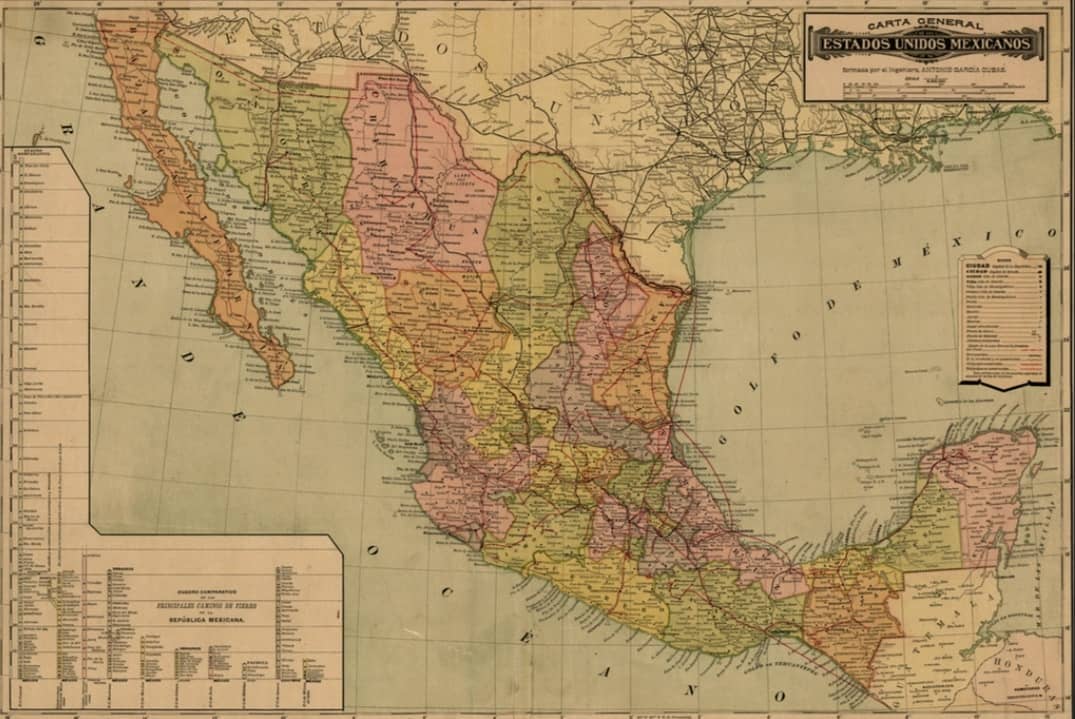 Foto:  @mapoteca_mx  Carta General República Mexicana (1872)