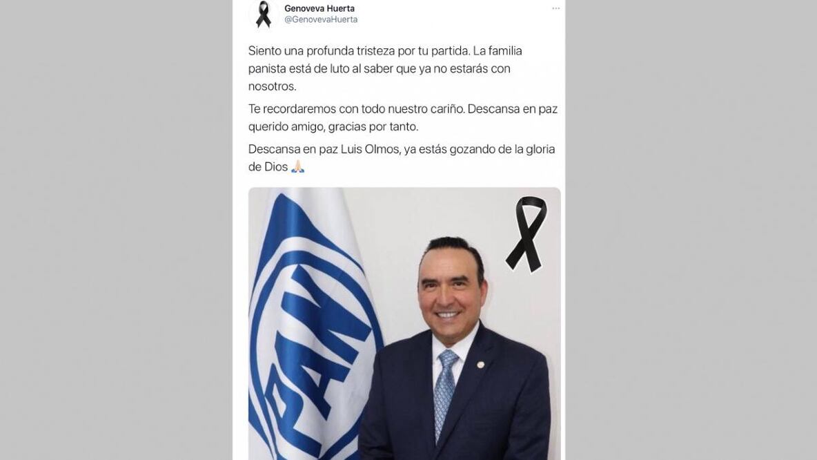 Mensaje de Genoveva Huerta, presidenta estatal del PAN. Imagen captura de Twitter