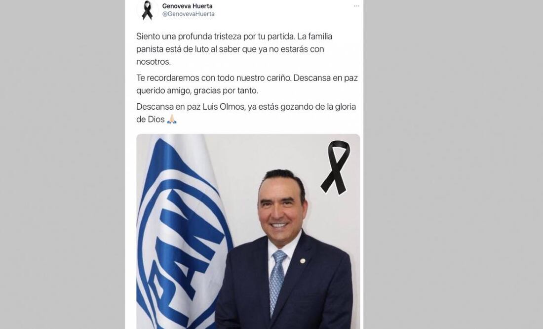 Mensaje de Genoveva Huerta, presidenta estatal del PAN. Imagen captura de Twitter