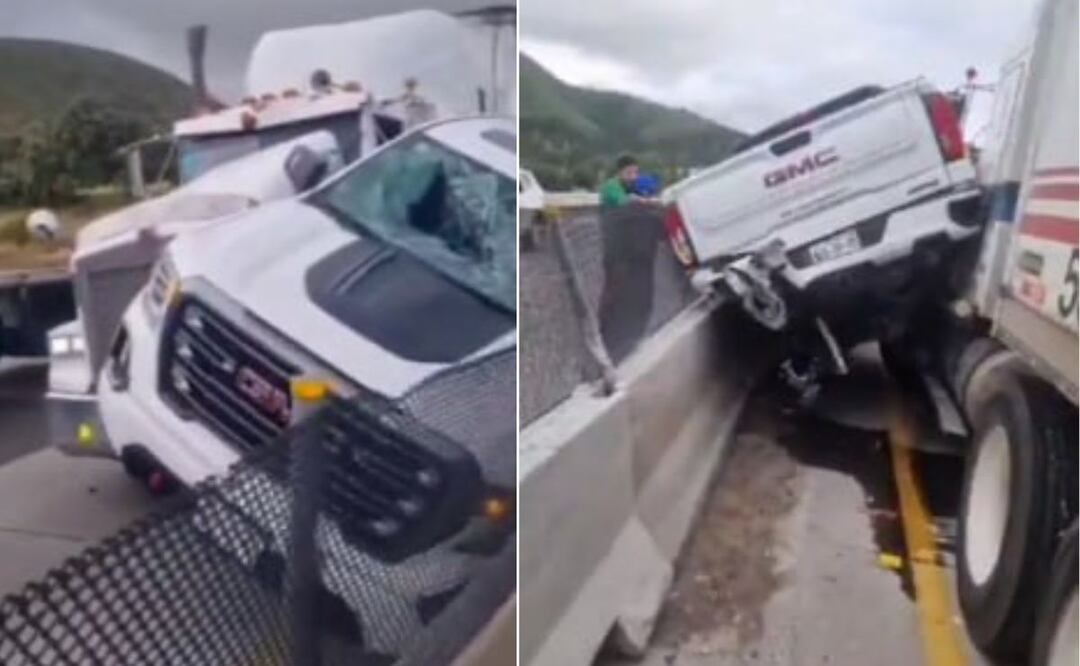 Un hombre embistió su tráiler contra la camioneta de sus asaltantes | Foto: Captura Redes Sociales