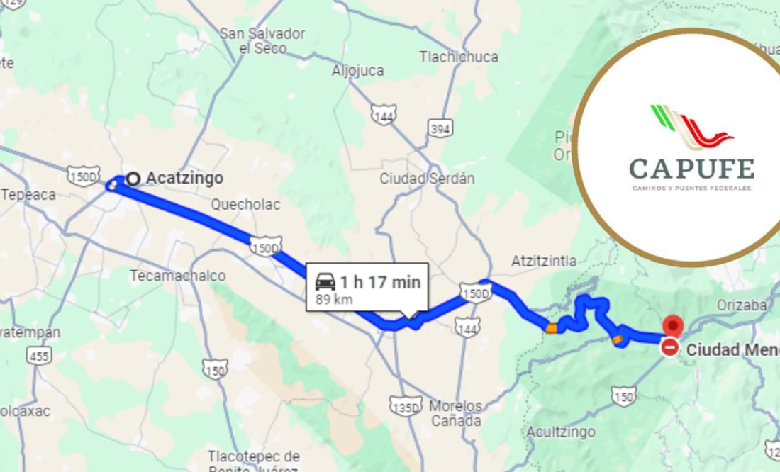 Acatzingo a Ciudad Mendoza / Foto captura de pantalla Google Maps, redes Capufe