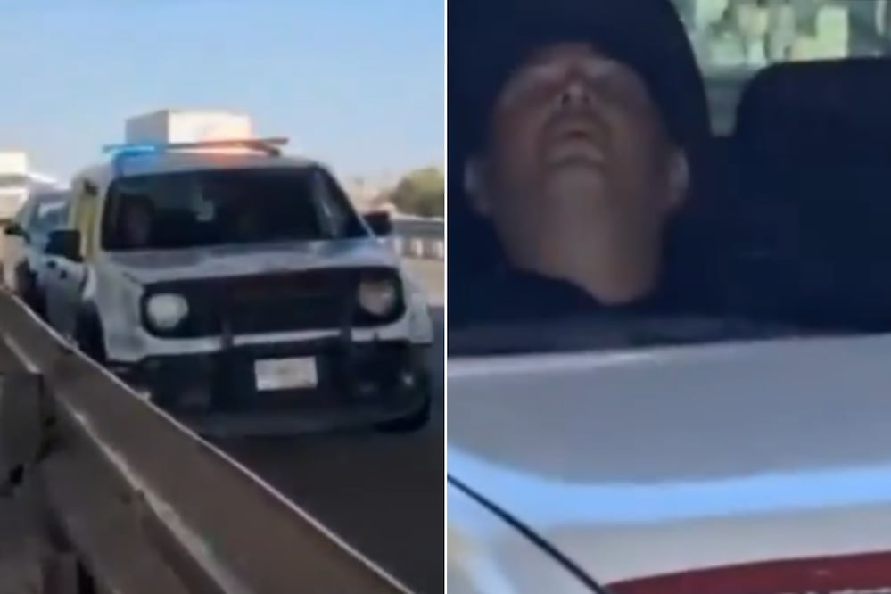 Dos policías fueron captados aparentemente dormidos dentro de una patrulla | Foto: Captura de video en Redes Sociales
