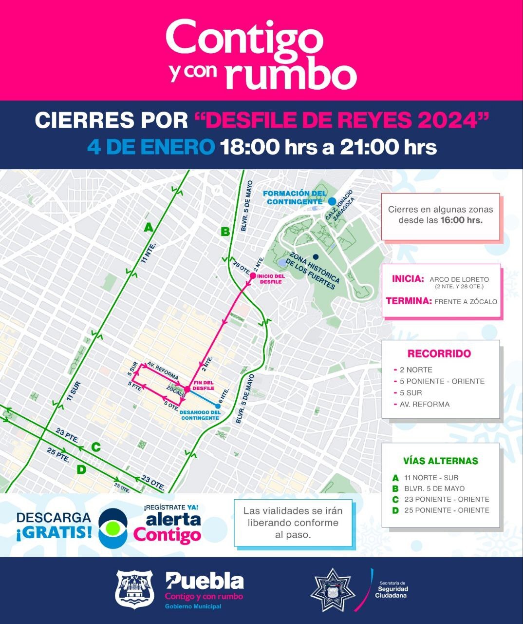 El Desfile de Reyes Magos iniciará a las 18:00 horas de este jueves 4 de enero | Foto: Ayuntamiento de Puebla