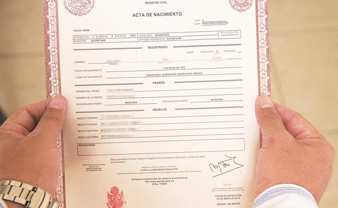Acta de nacimiento / Foto: Archivo El Universal