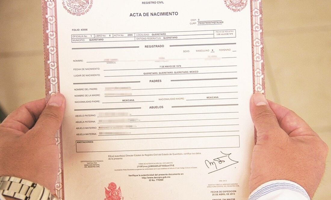 Acta de nacimiento / Foto: Archivo El Universal