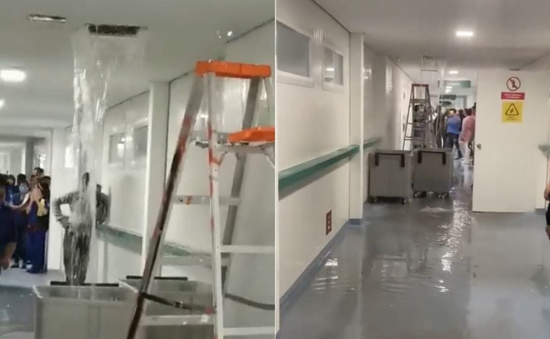 Usuarios en redes sociales denunciaron que el recién inaugurado hospital del IMSS en Cuautlancingo se estaba inundando por el agua de lluvia | Foto: Captura Twitter Mario Riestra