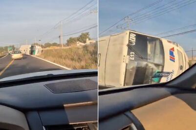 VIDEO | Vuelca camión de la ruta Amozoc en carretera Amozoc-Acajete; pasajeros escapan por las ventanas